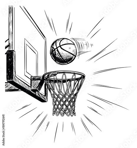 Basketball hoop and ball sketch