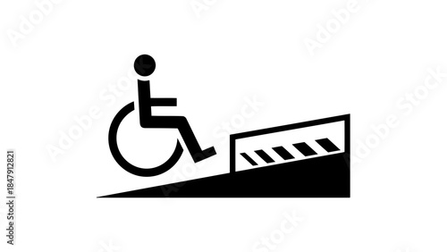 Wheelchair user icon on accessible ramp symbol for disabled