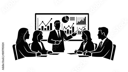 Corporate business team meeting analyzing financial data charts