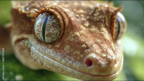 Close-up of a Crested Gecko Lizard with Large Eyes