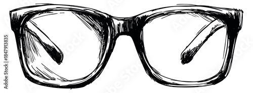 Hand drawn glasses illustration black and white line art