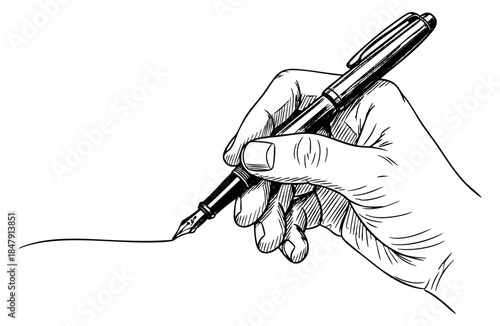 Hand drawing hand with fountain pen collection with line art
