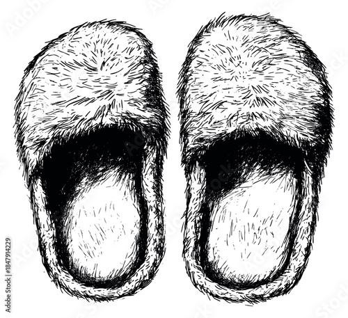 Hand drawn slipper icon set with fur texture