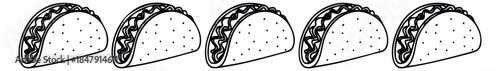 Taco icon set with meat and cheese minimalist flat vector