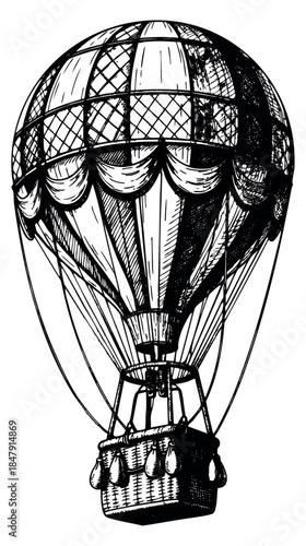 Vintage hot air balloon illustration hand drawn sketch