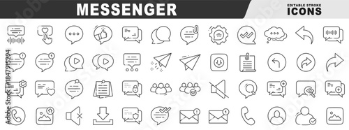 Messenger theme clear line icon set