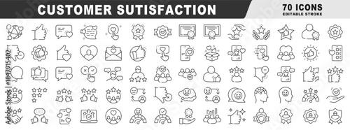 Customer sutisfaction theme clear line icon set