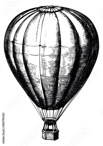 Vintage hot air balloon illustration hand drawn sketch