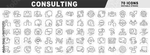 Consulting theme clear line icon set