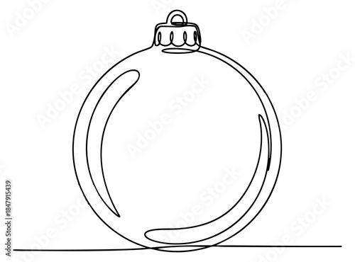 Simple christmas ornament icon with shiny reflections black and white line art