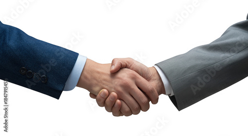Business handshake between two people in suits formal agreement isolated on a transparent background