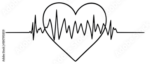 Simple heart pulse icon with heartbeat line black and white line art