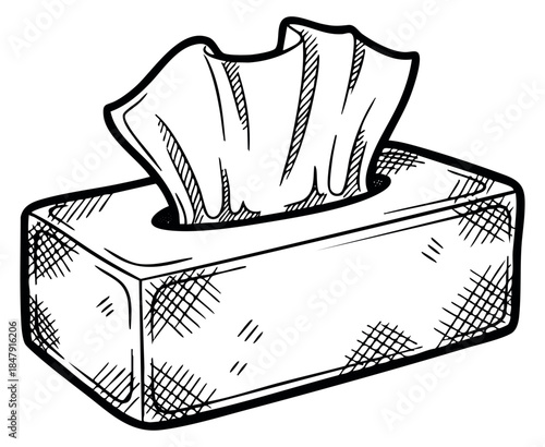 Simple tissue box icon with paper tissue hand drawn outline illustration