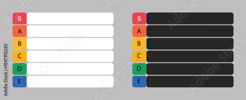 Tier List Table Empty Template Set Vector, Blank Tiers List Chart with Letters, Ranking and Comparison Concept Banner, Isolated on White Background