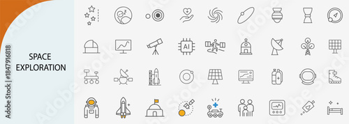 space exploration icon set, minimal line vector design pack