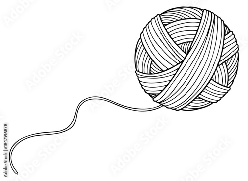 Simple yarn ball illustration with thread hand drawn outline illustration