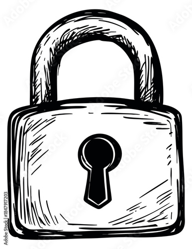 Lock icon hand drawn outline illustration