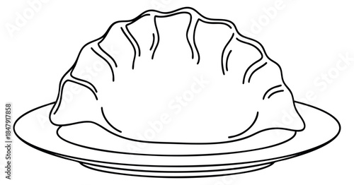 Dumpling icon on plate black and white line art
