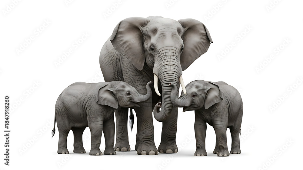 Fototapeta premium Elephants on white background