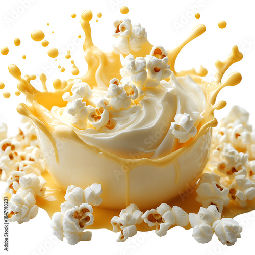Popcorn with creamy splash studio shot