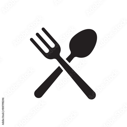 Solid black restaurant cutlery fork and spoon icon