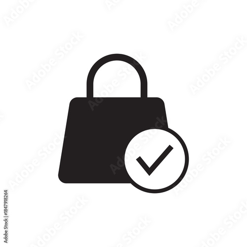 Solid black success shopping bag with check mark