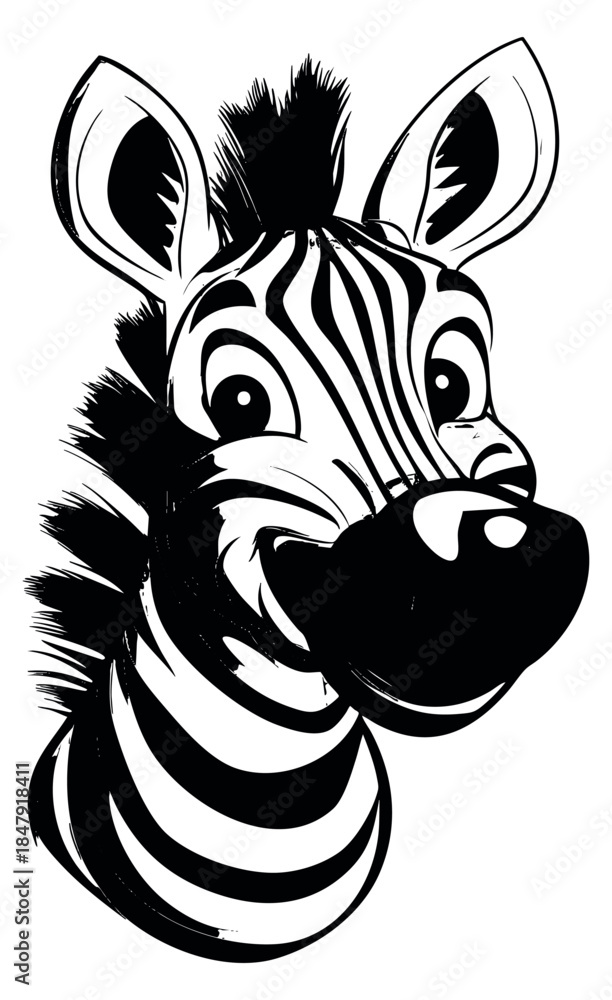 Obraz premium Cute zebra character head black and white line art