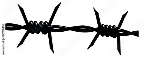 Barbed wire icon set with sharp spikes black and white line art