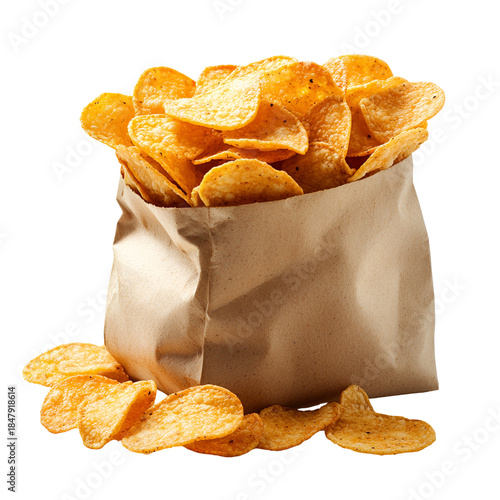 Potato chips in paper bag high angle view