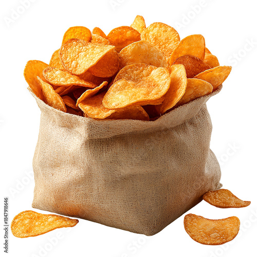Potato chips in paper bag snack food image