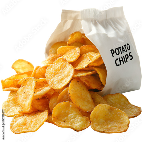 Potato chips in white paper bag fresh and delicious