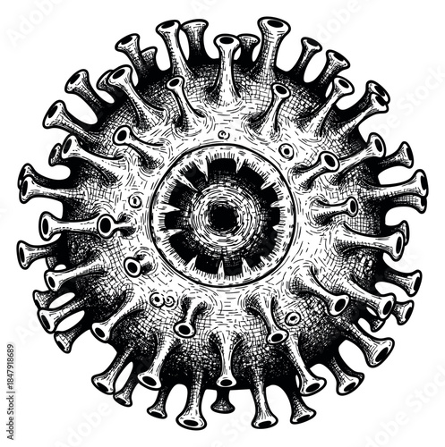 Vintage virus particle illustration hand drawn sketch
