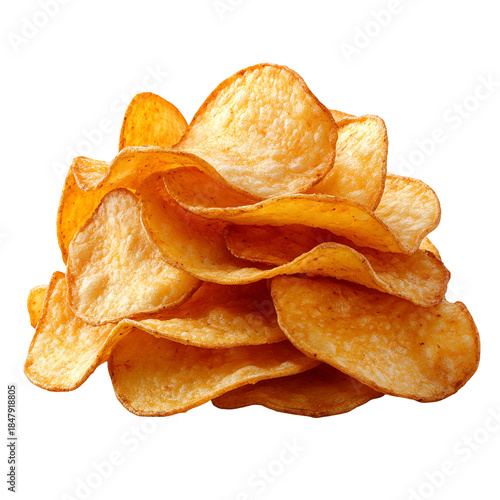 Potato chips stacked arrangement against transparent background