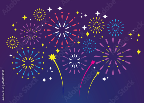 Vibrant fireworks exploding in night sky with colorful sparks