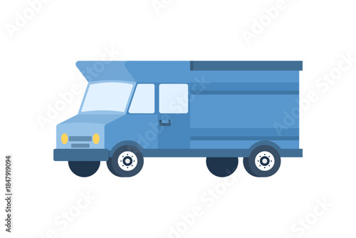 Package delivery van concept. Vector illustration for logistics, courier service, parcel delivery, shipping transport, and e-commerce distribution.