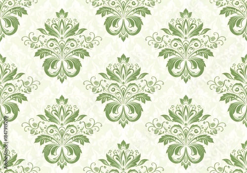 Elegant Green Damask Pattern Wallpaper For Classic Home Decor And Interior Design