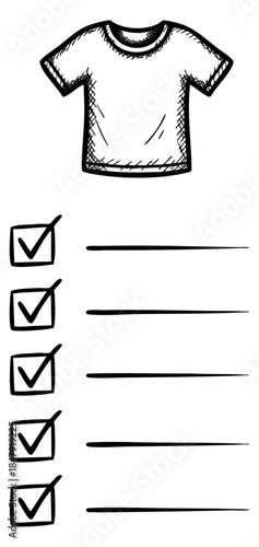 Hand drawn t-shirt checklist with five checked boxes and lines