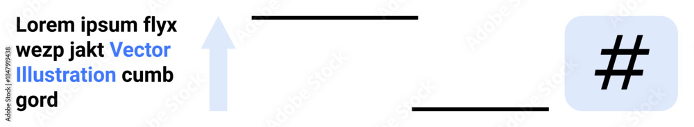 Obraz premium Blue upward arrow pointing to growth direction, surrounded by a metadata tag symbol and text elements. Ideal for social media, analytics, marketing, strategy, trends, business growth, simple landing