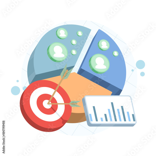 Marketing segmentation and audience targeting concept. Vector illustration for customer groups, targeted campaigns, and data-driven marketing strategy.