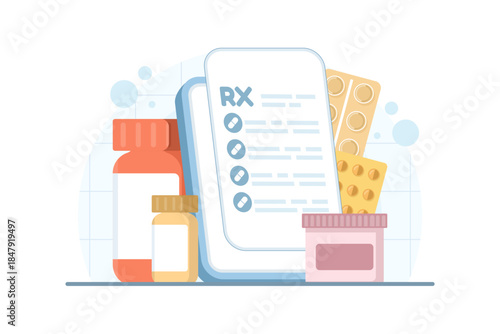 Digital prescription and online pharmacy concept. Vector illustration for e-health, telemedicine, online medication, and digital healthcare services.