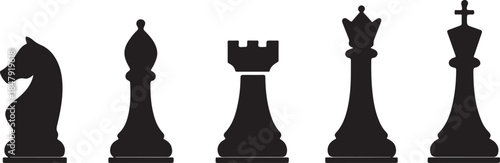 PrintChess pieces silhouette illustration, strategic game icons showing knight bishop rook queen and king