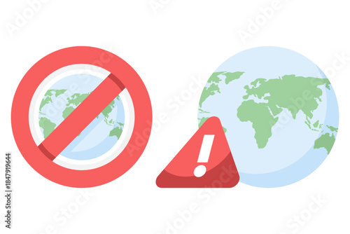 No internet connection icon indicating global network outage. Vector illustration for internet failure, connectivity problem, system downtime, and digital disruption concept.