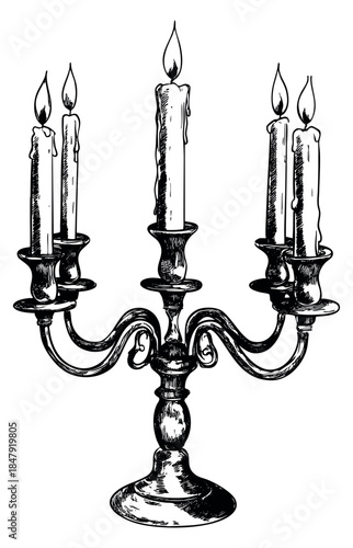 Vintage candleholder icon set with candles hand drawn sketch
