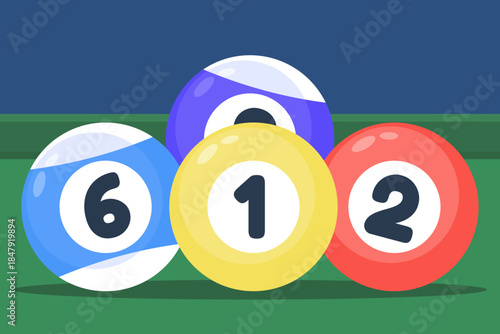 Billiard table with balls close up. Vector illustration banner for snooker or pool sport, game competition, and leisure activities.
