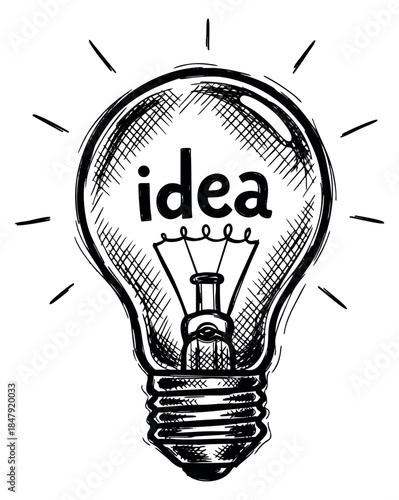 Hand drawn light bulb illustration with idea text