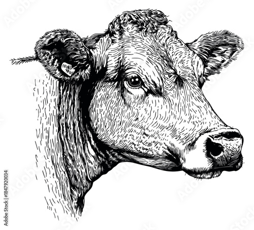 Vintage cow head illustration hand drawn outline illustration