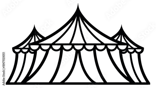 Simple circus tent icon set with three tents black and white line art