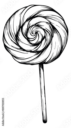 Hand drawn lollipop illustration black and white line art