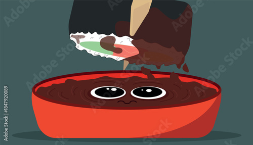 Funny food character with big expressive eyes. Cute and humorous illustration with a playful cartoon style.