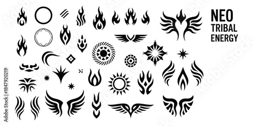 Tribal Shape Cover Vector with Y2K Cyber Gothic Neo Tribal Frames, Abstract Ornamental Tattoo Elements, Artistic Metal Streetwear Style Illustration
